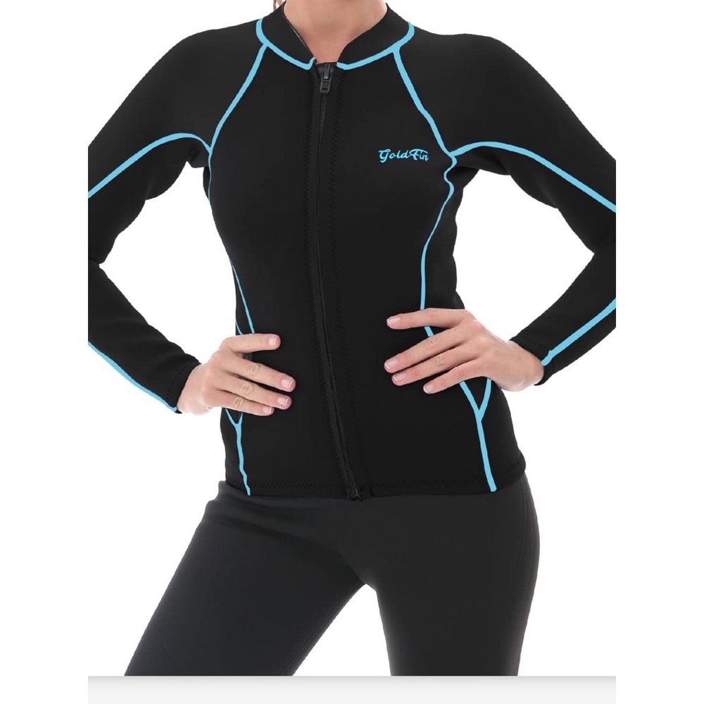 GoldFin Wetsuit Top Womens Medium Black 2mm Neoprene Front Zip Jacket Excellent